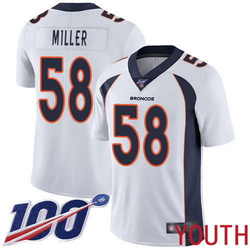 Youth Denver Broncos #58 Von Miller White Vapor Untouchable Limited Player 100th Season Football NFL Jersey->youth nfl jersey->Youth Jersey